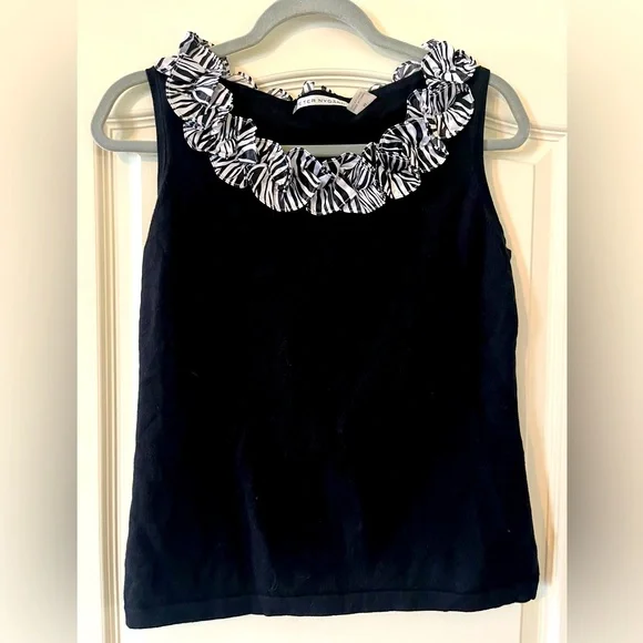 Peter Nygard Black Sleeveless Top with Ruffle Detail women’s petite medium - Picture 1 of 9
